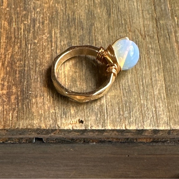 Moonstone sphere wire wrapped gold ring/manifesting change and courage - Picture 2 of 7